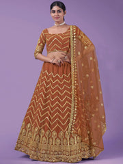Outstanding Orange Zari Work Georgette Party Wear Lehenga Choli