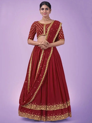 Magnetic Red Zari Work Georgette Party Wear Lehenga Choli