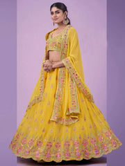 Angelic Yellow Zari Work Georgette Party Wear Lehenga Choli