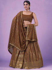 Stunning Brown Zari Work Georgette Party Wear Lehenga Choli