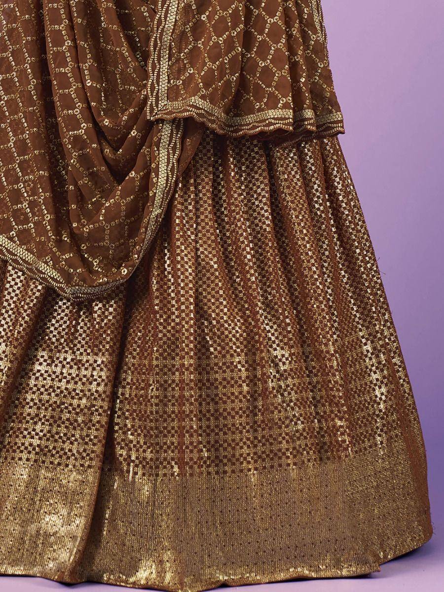 Brown and gold sequin lehenga with geometric pattern, ethnic wear for women