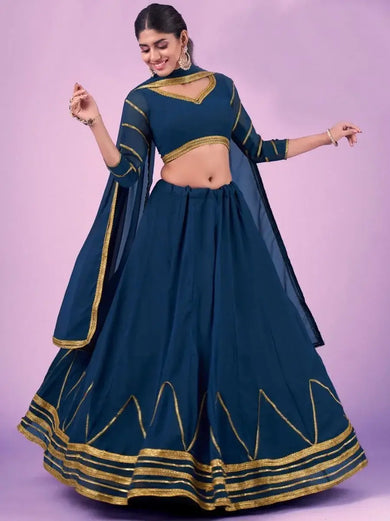 Pretty Navy Blue Gota Work Georgette Party Wear lehenga Choli