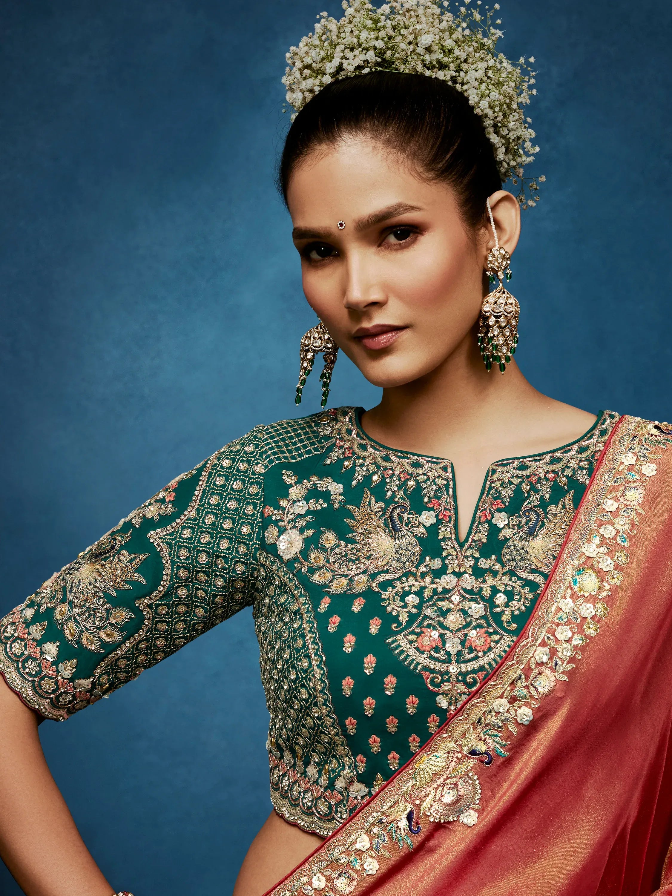 Regal Rust Orange Thread Work Silk Designer Saree With Blouse