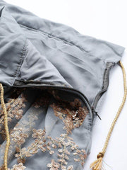 Grey & Golden Semi-Stitched Embellished Myntra Lehenga & Unstitched Blouse with Dupatta