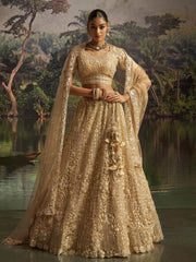 Marvelous Cream Zarkan Work Wedding Wear Lehenga Choli With Dupatta