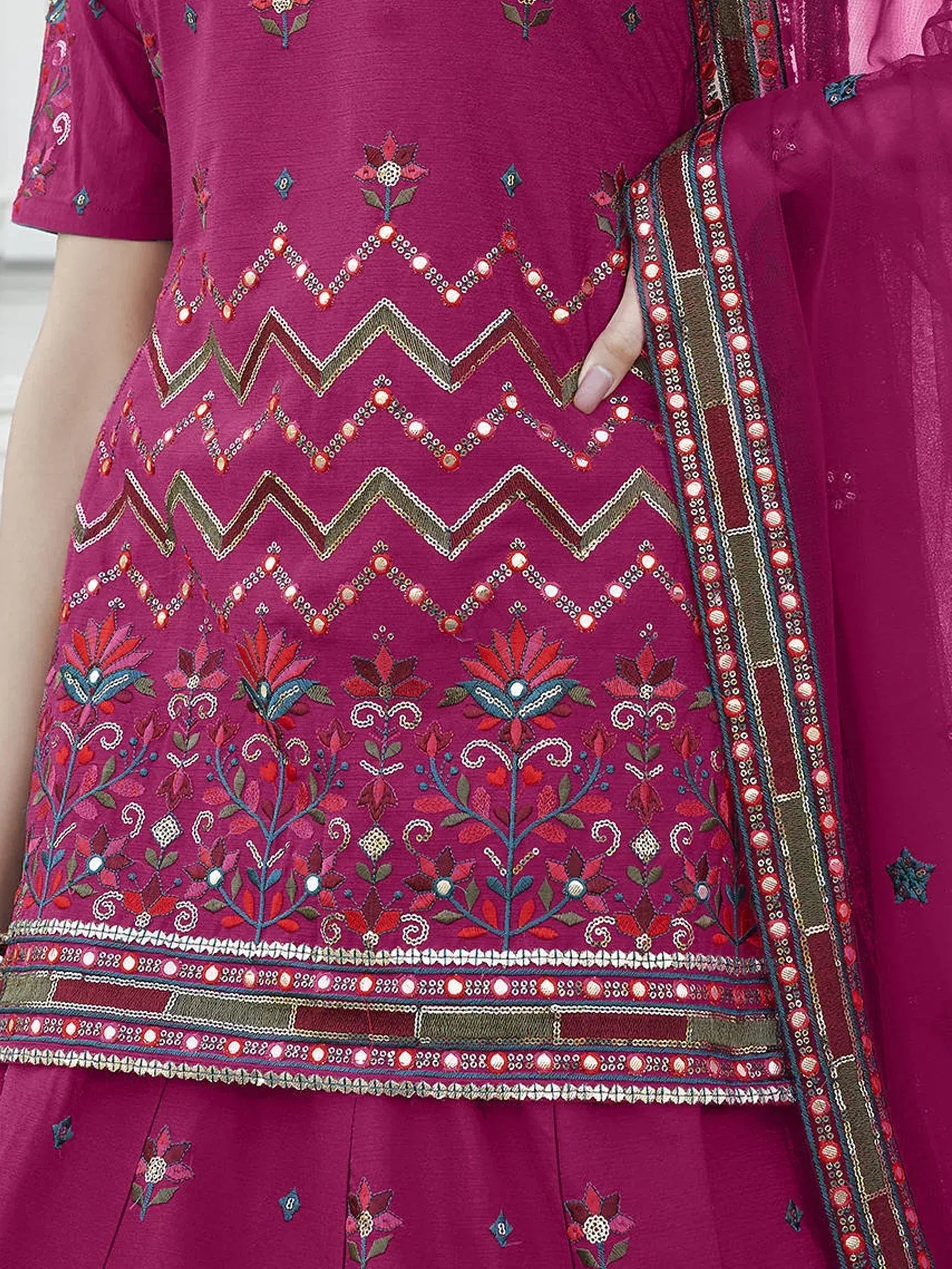 Marvelous Deep Pink Gotta Patti Rajasthani Lehenga With Long Choli