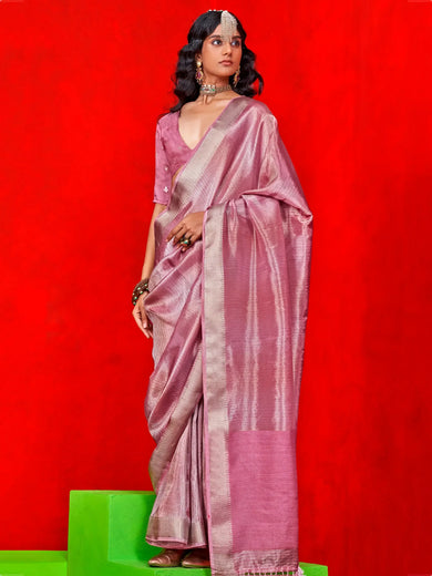 Stunning Lilac Zari Weaving Silk Festival Wear Saree With Blouse