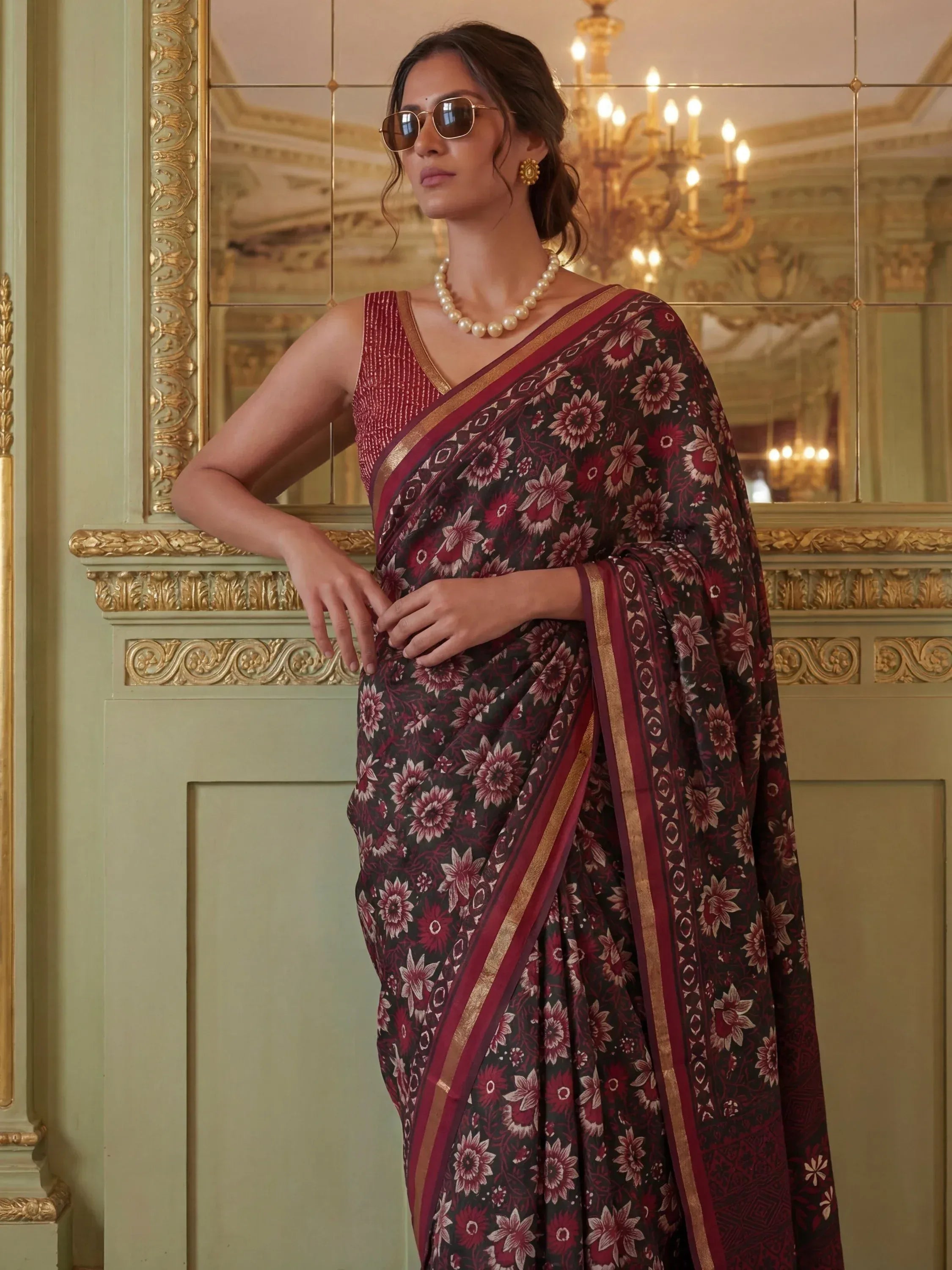 Gorgeous Black Digital Printed Silk Event Wear Saree With Blouse