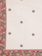 Peach & Green Embroidered Semi-Stitched Lehenga & Unstitched Blouse with Dupatta