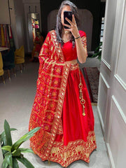 Wondrous Red Zari Embroidered Silk Wedding Wear Lehenga Choli