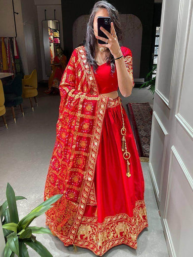 Wondrous Red Zari Embroidered Silk Wedding Wear Lehenga Choli