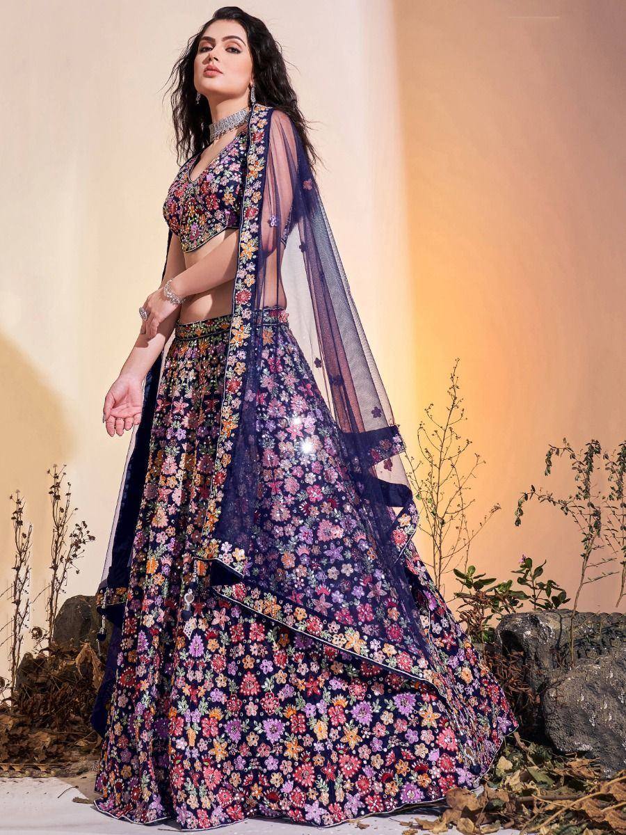 Floral print lehenga choli with sheer dupatta, Indian ethnic wear for weddings and festivals