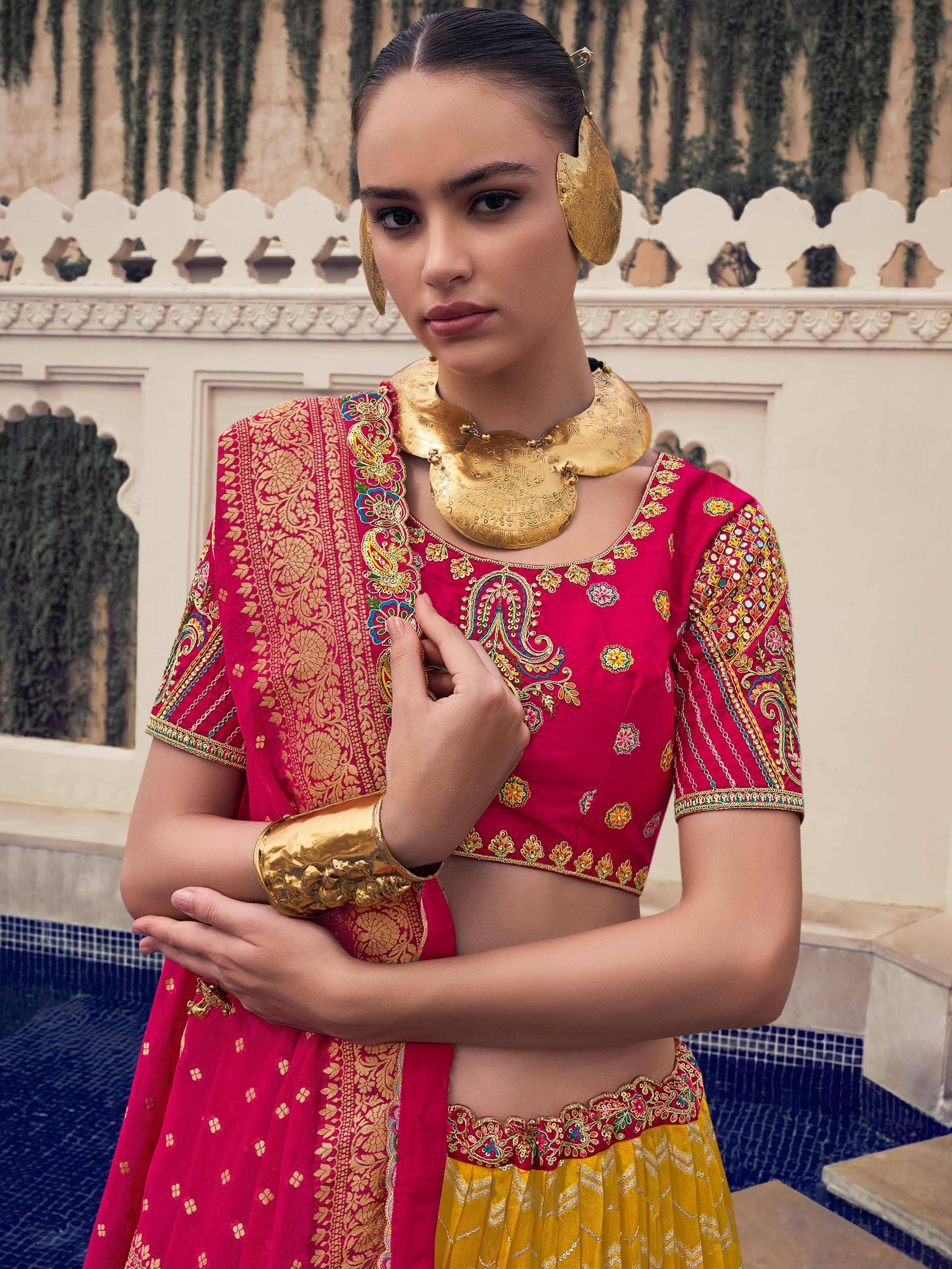 Stunning Yellow Embroidered Organza Wedding Wear Lehenga Choli