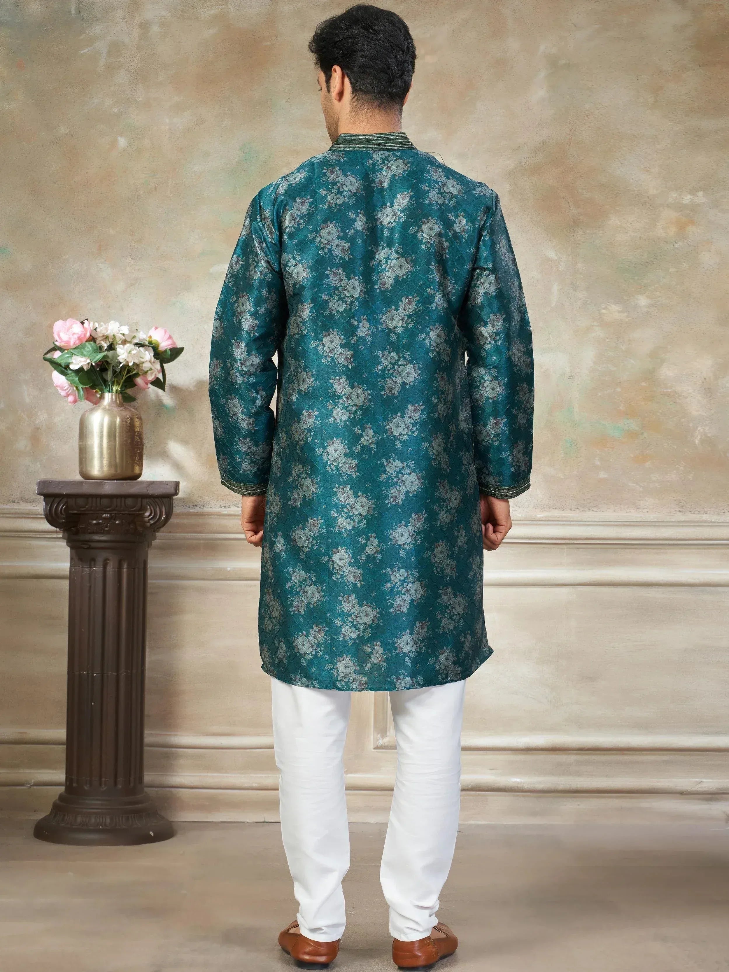 Fantastic Green Digital Printed Silk Festival Wear Men’s Kurta