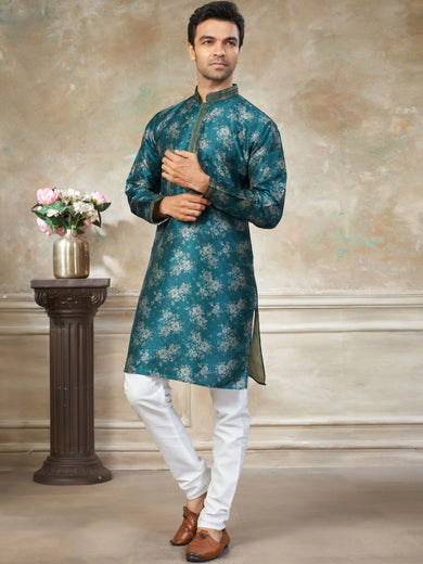 Fantastic Green Digital Printed Silk Festival Wear Men’s Kurta