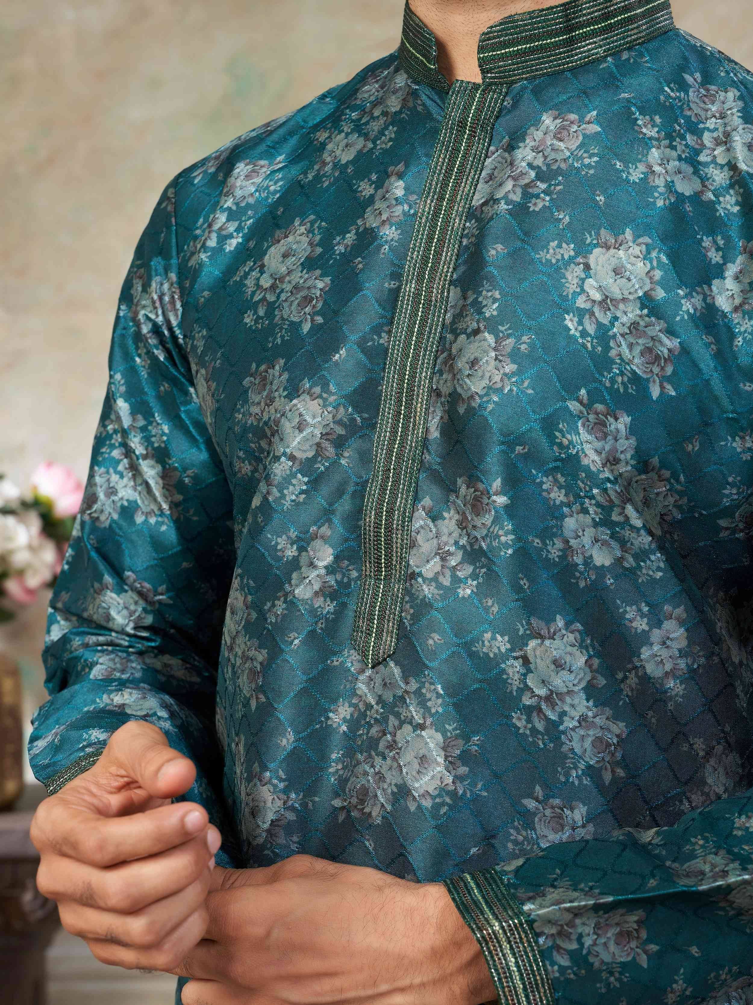 Fantastic Green Digital Printed Silk Festival Wear Men’s Kurta