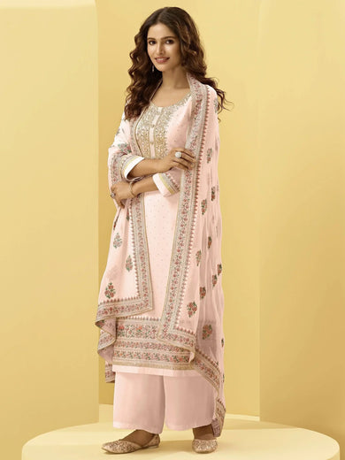 Pale Pink Embroidered Georgette Festival Wear Salwar Kameez