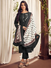 Amazing Black Digital Printed Cotton Festive Salwar Kameez