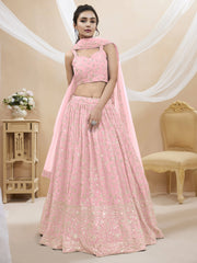 Beautiful Light Pink Sequin Georgette Engagement Wear Lehenga Choli