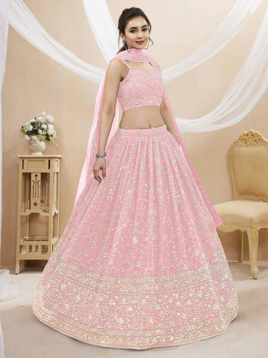 Beautiful Light Pink Sequin Georgette Engagement Wear Lehenga Choli