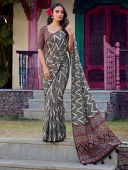 Stylish Black Digital Printed Crepe Casual Wear Saree With Blouse