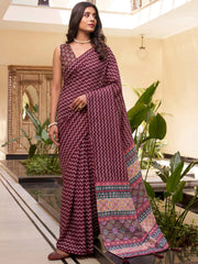 Attractive Maroon Digital Printed Crepe Office Wear Saree With Blouse