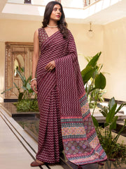 Attractive Maroon Digital Printed Crepe Office Wear Saree With Blouse