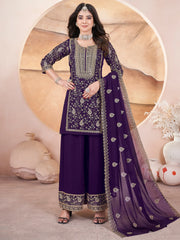 Alluring Purple Embroidered Georgette Eid Special Palazzo Suit