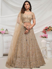 Irresistible Golden Heavy Embroidered Net Designer Lehenga Choli