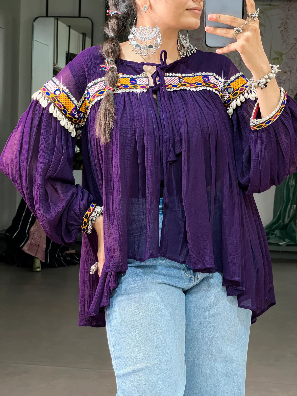 Fabulous Purple Gamthi Work Chiffon Navratri Wear Top