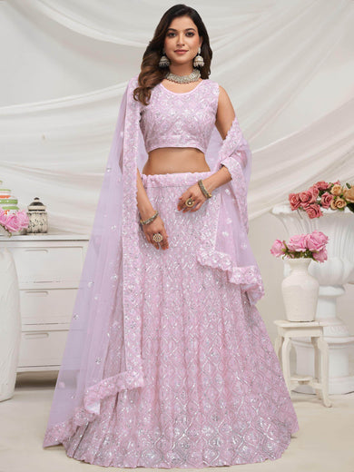 Gorgeous Lavender Embroidered Net Bridesmaid Lehenga Choli