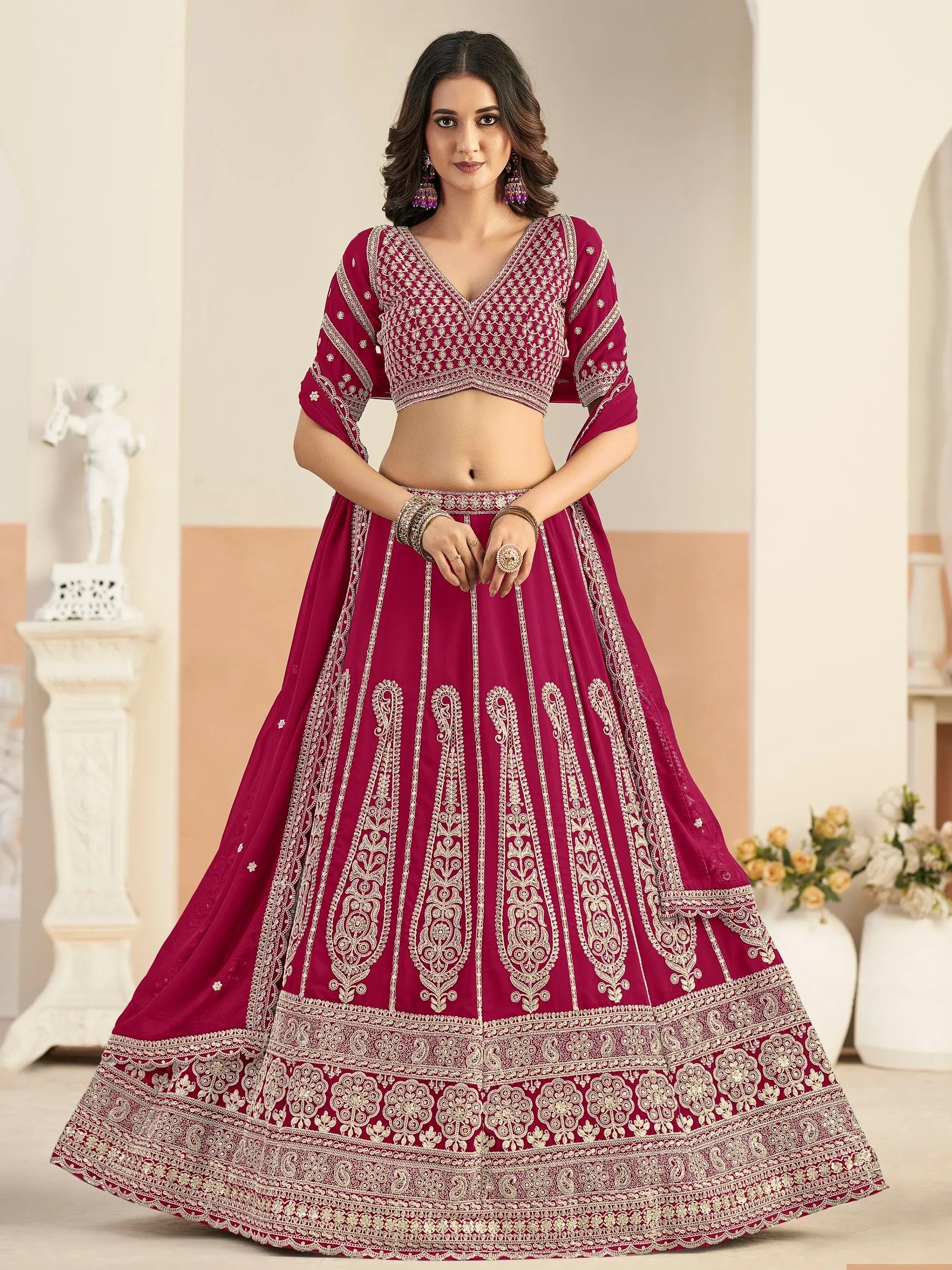 Beautiful Pink Dori Work Georgette Engagement Wear Lehenga With Blouse