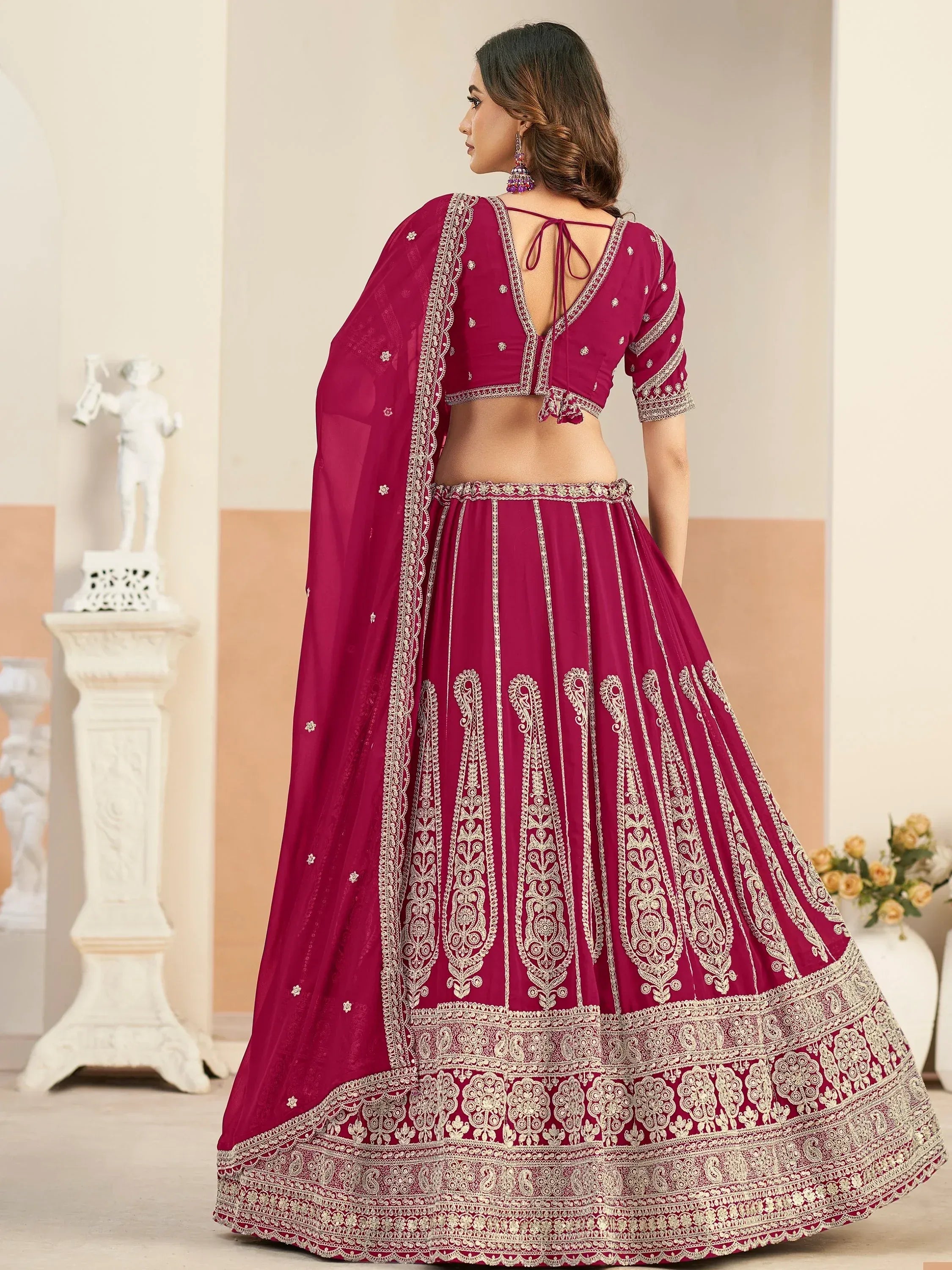 Beautiful Pink Dori Work Georgette Engagement Wear Lehenga With Blouse