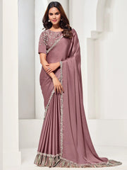 Glamorous Mauve Sequins Satin Silk Wedding Wear Saree With Blouse