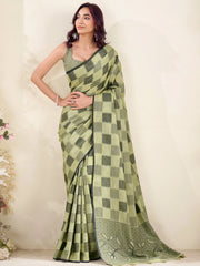 Beautiful Green Digital Printed Silk Office Wear Saree With Blouse