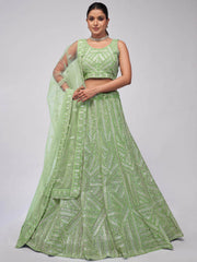 Marvelous Green Heavy Sequins Net Mehendi Wear Lehenga Choli