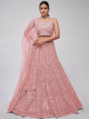 Spectacular Pink Heavy Sequins Net Wedding Wear Lehenga Choli