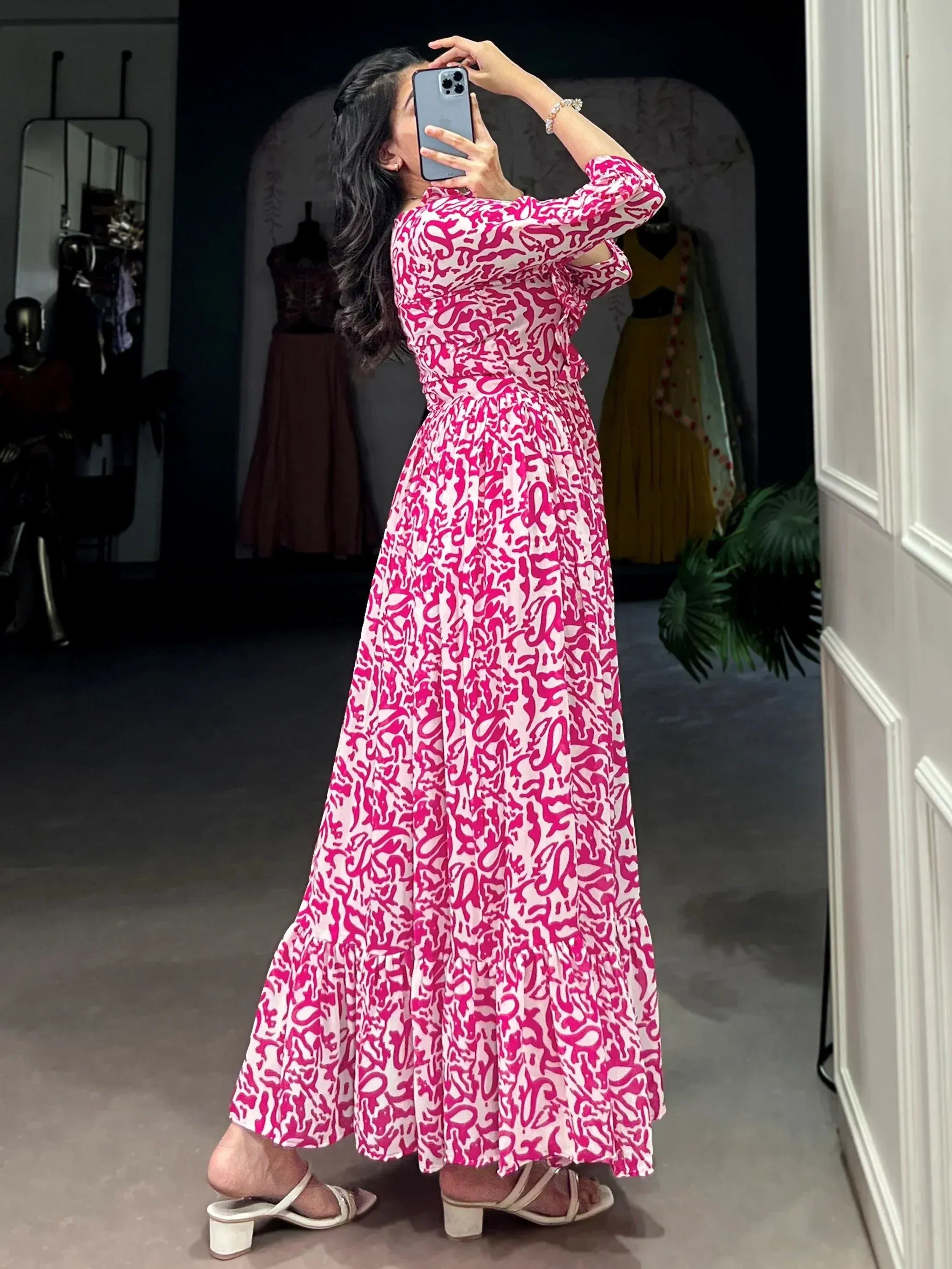 Graceful Pink Digital Printed Georgette Casual Wear Dress