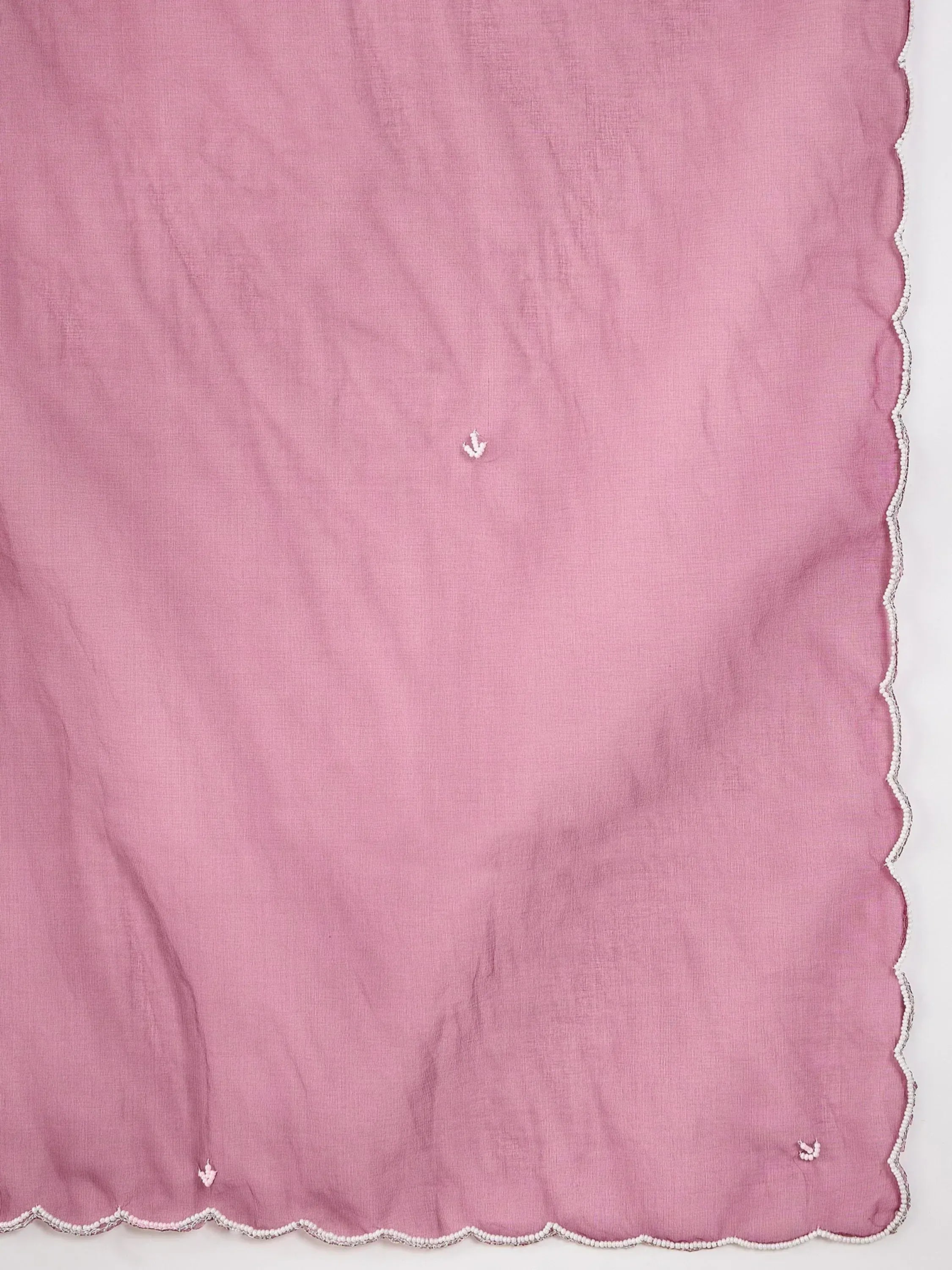Pink ethnic dupatta with scalloped beaded border and delicate embroidery