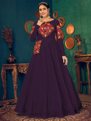 Purple Gamthi Work Georgette Festive Wear Gown