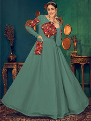 Pista Green Gamthi Work Georgette Festive Wear Gown