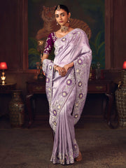 Glamorous Purple Diamond Work Silk Festive Wear Saree With Blouse