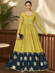 Marvelous Multi-Color Foil Work Georgette Party Wear Anarkali Gown