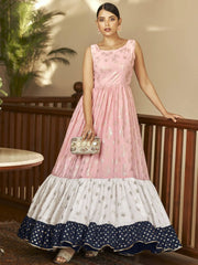 Stunning Multi-Color Foil Work Georgette Party Wear Anarkali Gown