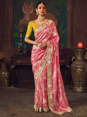 Elegant Pink Sequins Embroidered Silk Festive Wear Saree With Blouse