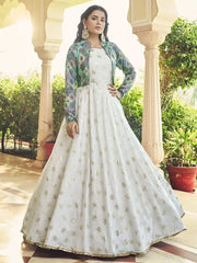 Glorious White Sequins Work Cotton Gown With Jacket