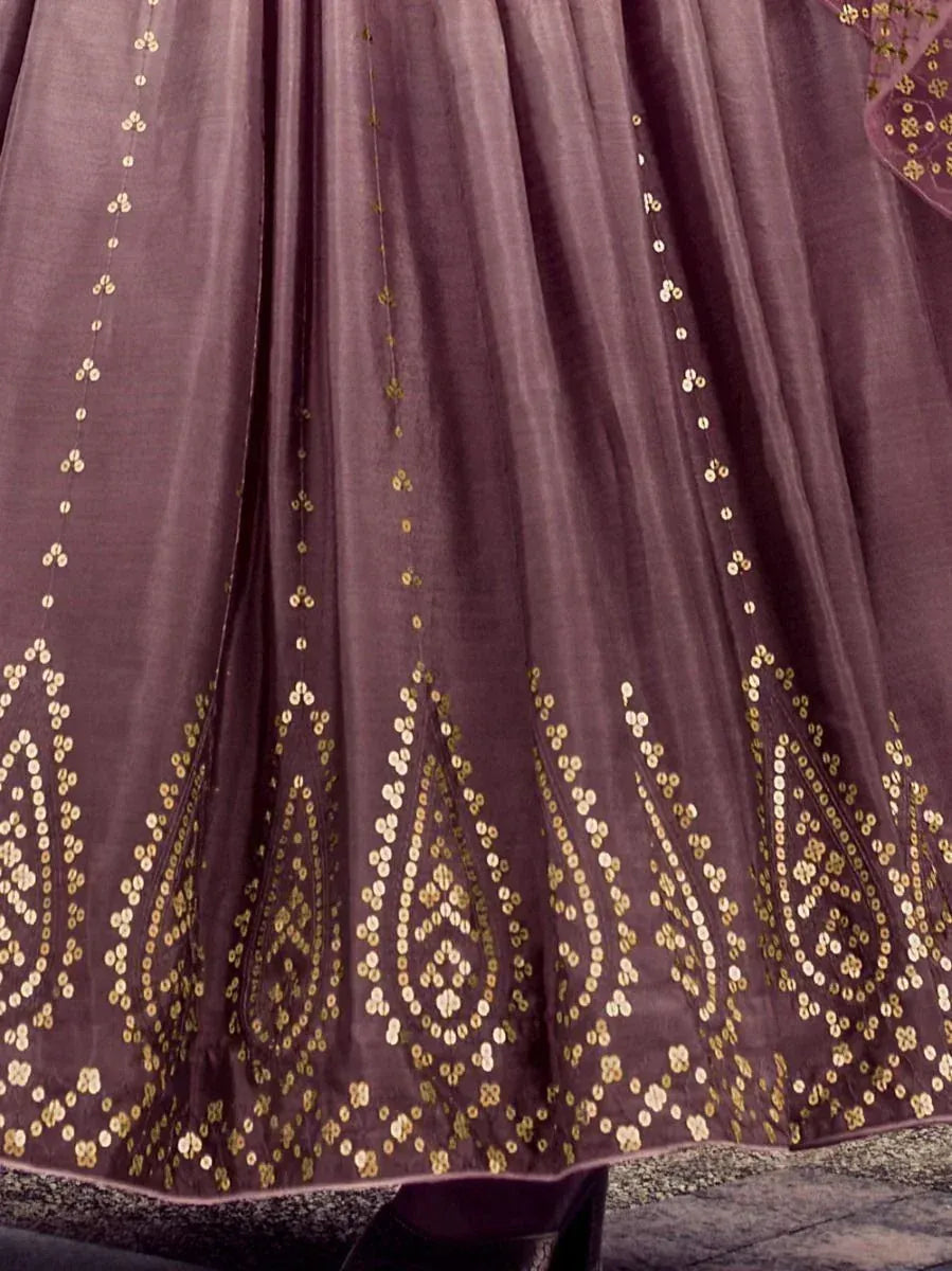 Purple ethnic skirt with gold sequin embroidery, traditional Indian wear