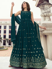 Alluring Rama Sequins Embroidered Party Wear Gown