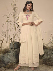 Stunning Off-White Embroidered georgette Festive Wear Palazzo Suit