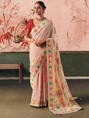 Wonderful Cream Weaving Work Silk Festival Wear Saree With Blouse